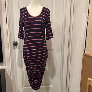 Navy and Pink Striped Maternity Dress